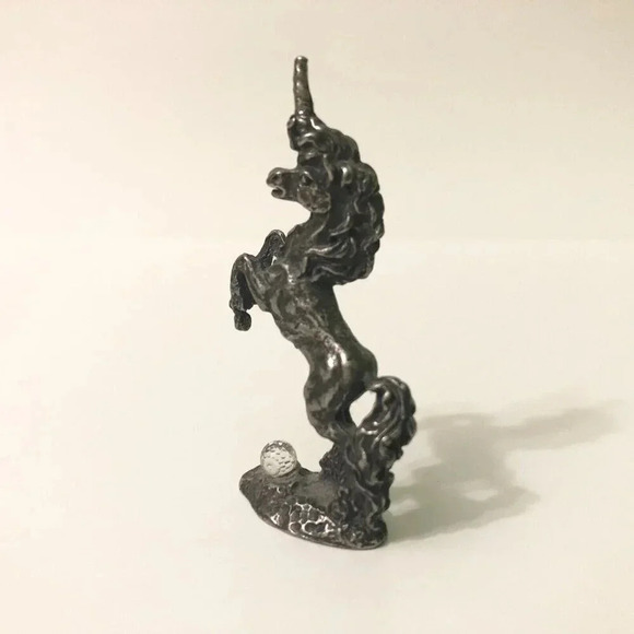 Vintage Unicorn  Figurine Crystal Ball Pewter Sculpture 2.5 Inch Tall - Picture 2 of 9